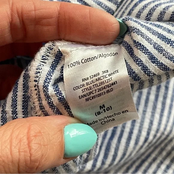 Time and Tru Blue White Striped Midi Shirt Dress Size Medium Tie Waist A-Line - Picture 11 of 11